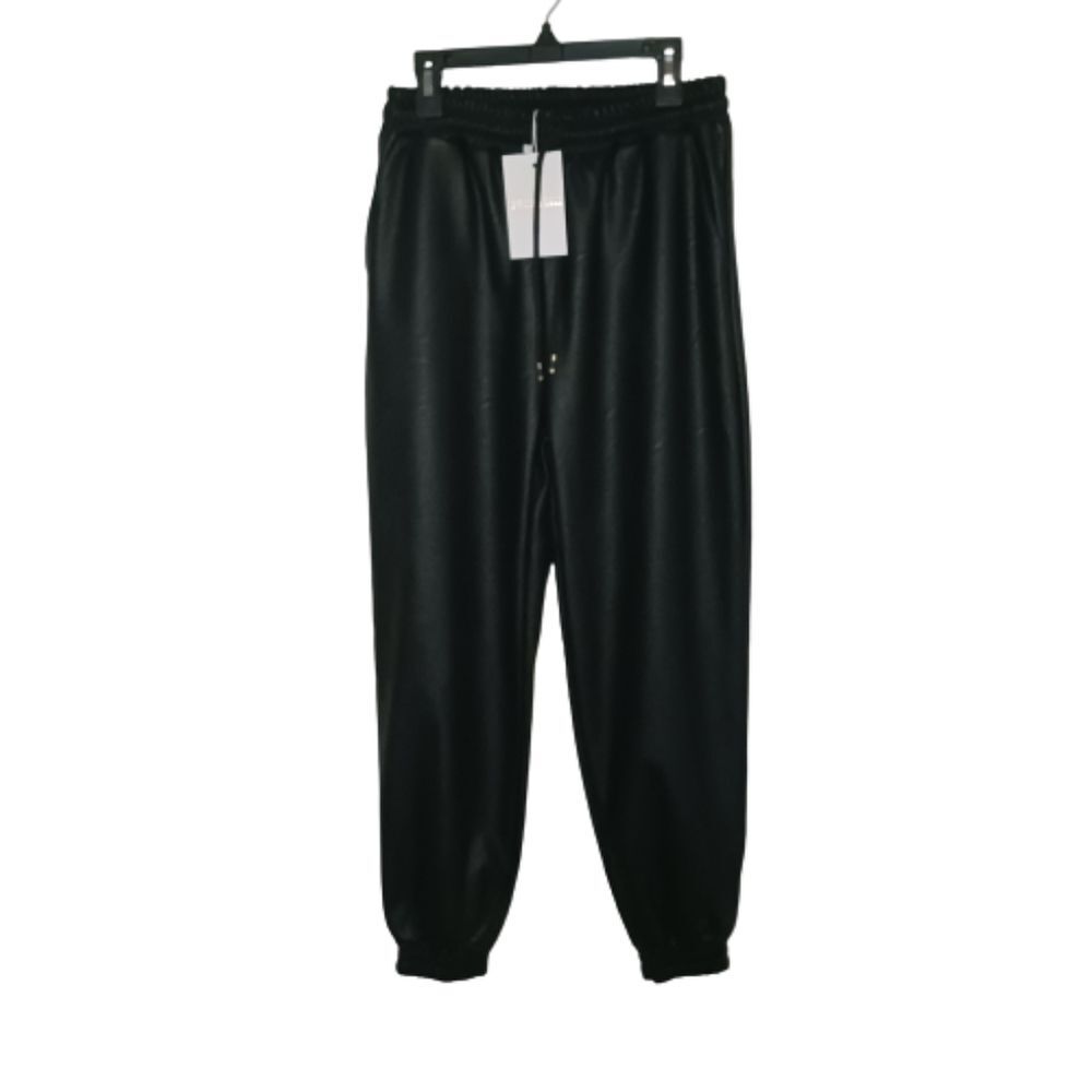 Femme Luxe NWT Faux Leather Women's Joggers Pants US Size 8 Black Pleath…